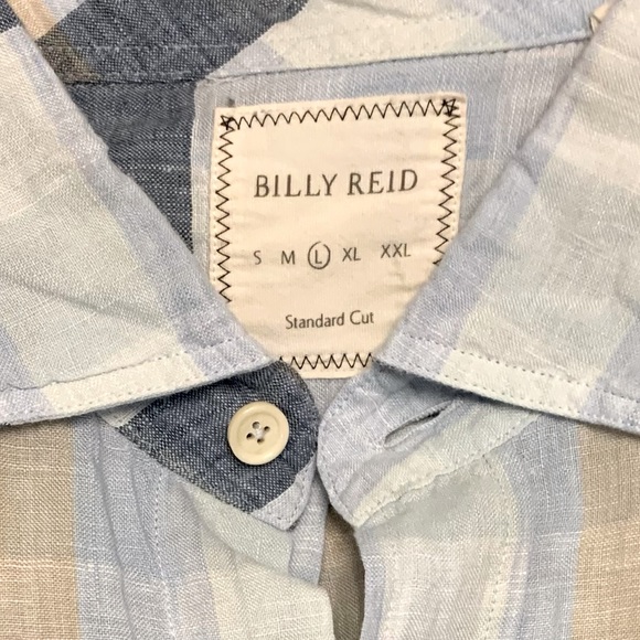 Billy Reid Linen Large Light Blue check shirt - Picture 3 of 3